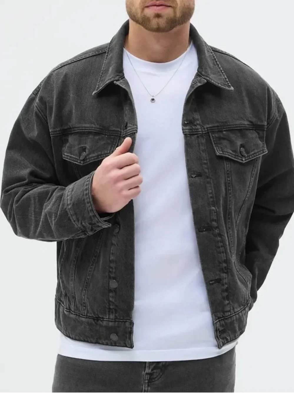 Fabletics Men's Washed Charcoal Denim Jacket - Picture 1 of 2